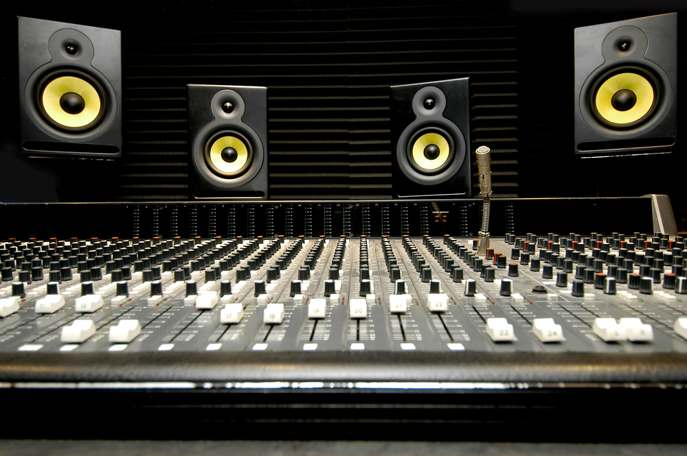 Mixing desk with speakers