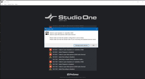 Studio One 3 does not work with Audiobox USB