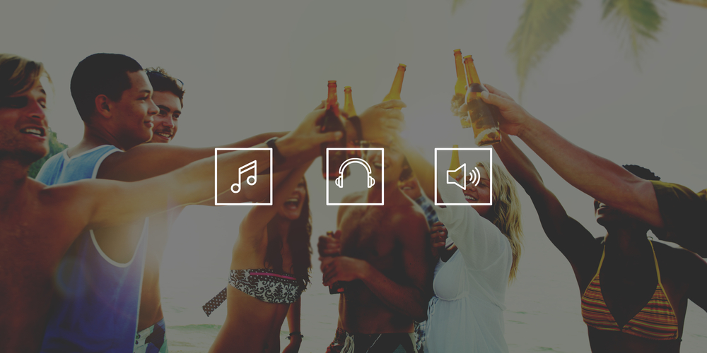 Friends and Music Sound Note Louder Audio Playlist Concept For The Beach Party