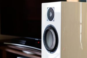 on top of a bookshelf a Hi-end audio speakers system